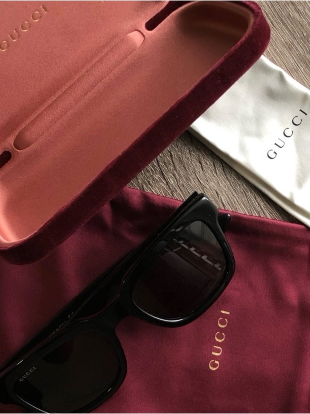 Gucci Black Women's Sunglasses with Burgundy Velvet Case